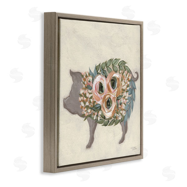 Stupell Industries Michele Norman | Charming Farm Pig Green Pink Floral Body Wall Art