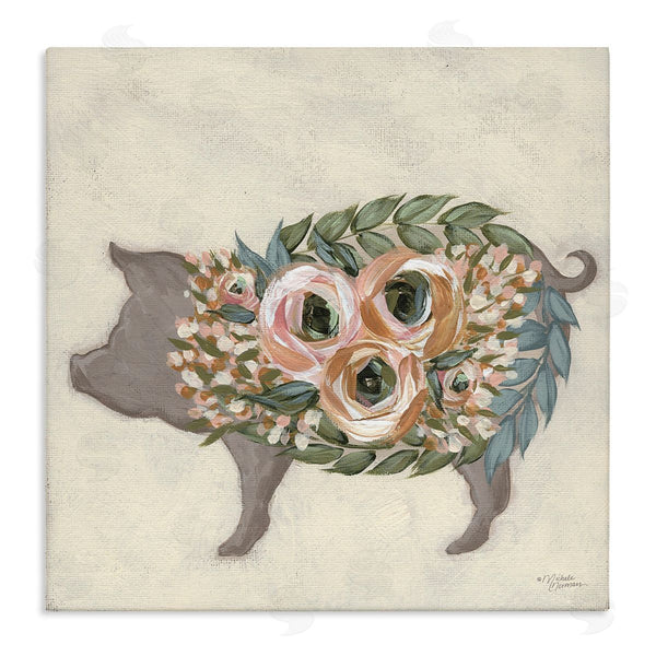stupell industries Michele Norman | Charming Farm Pig Green Pink Floral Body Wall Art
