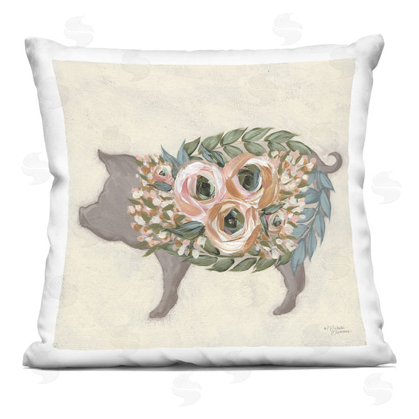 stupell industries Michele Norman | Charming Farm Pig Green Pink Floral Body Printed Throw Pillow