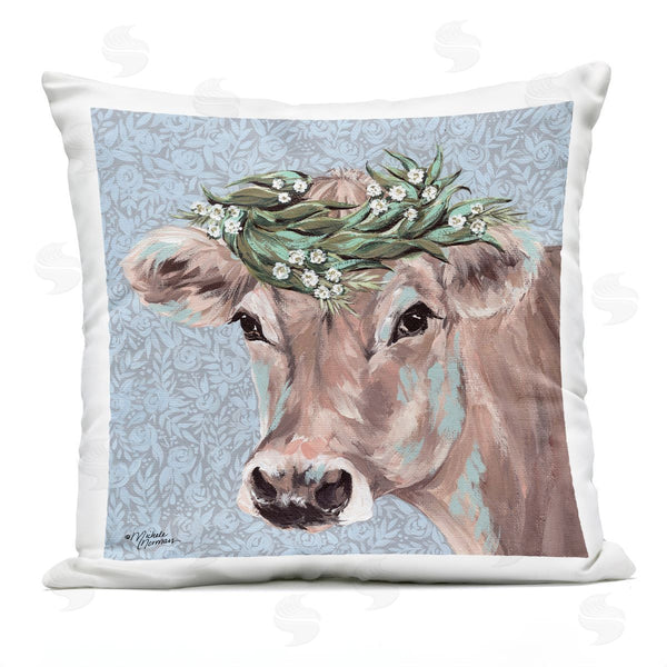 Stupell Industries Michele Norman | Charming Rural Cow Portrait Floral Crown Printed Throw Pillow