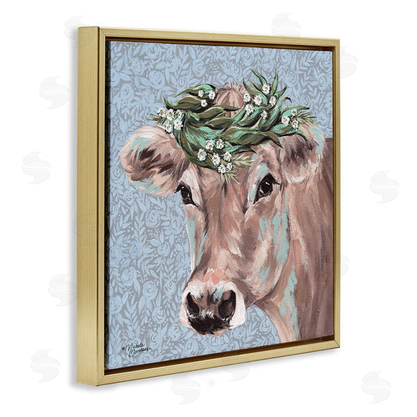 Stupell Industries Michele Norman | Charming Rural Cow Portrait Floral Crown Wall Art