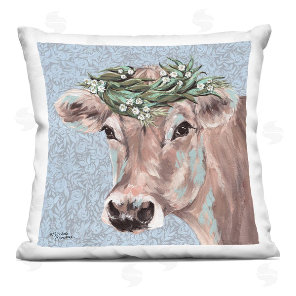 stupell industries Michele Norman | Charming Rural Cow Portrait Floral Crown Printed Throw Pillow