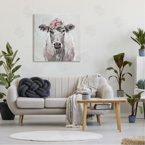 Stupell Industries Michele Norman | Cow Cattle Flower Blossom Botanical Painterly Illustration Wall Art