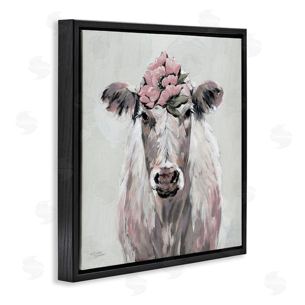 Stupell Industries Michele Norman | Cow Cattle Flower Blossom Botanical Painterly Illustration Wall Art