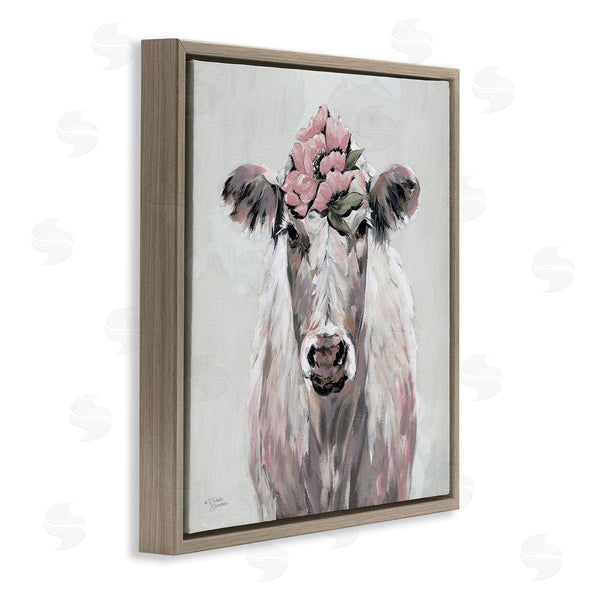 Stupell Industries Michele Norman | Cow Cattle Flower Blossom Botanical Painterly Illustration Wall Art
