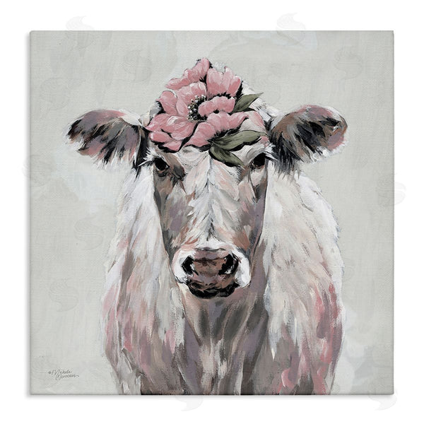stupell industries Michele Norman | Cow Cattle Flower Blossom Botanical Painterly Illustration Wall Art