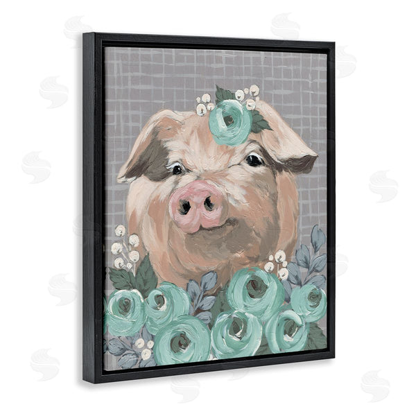 Stupell Industries Michele Norman | Fuzzy Pig Surrounded Turquoise Flower Arrangement Pattern Wall Art