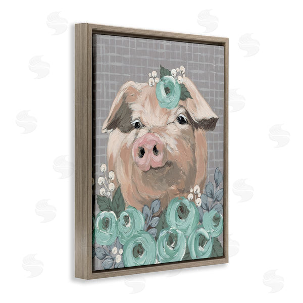 Stupell Industries Michele Norman | Fuzzy Pig Surrounded Turquoise Flower Arrangement Pattern Wall Art