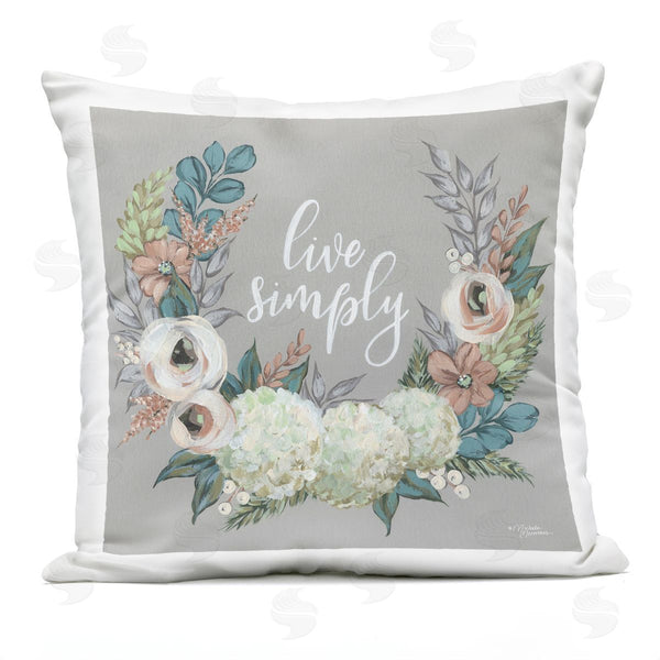 Stupell Industries Michele Norman | Live Simply Blooming Floral Wreath Sentiment Printed Throw Pillow