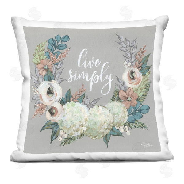 stupell industries Michele Norman | Live Simply Blooming Floral Wreath Sentiment Printed Throw Pillow
