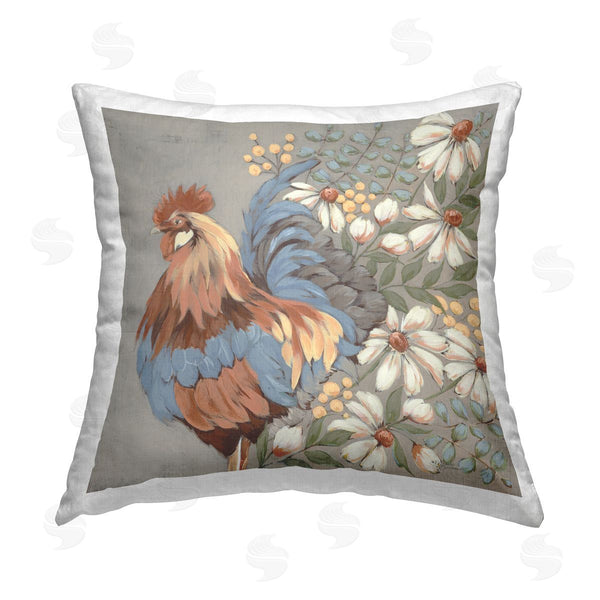 stupell industries Michele Norman | Rooster & Floral Daisies Printed Throw Pillow