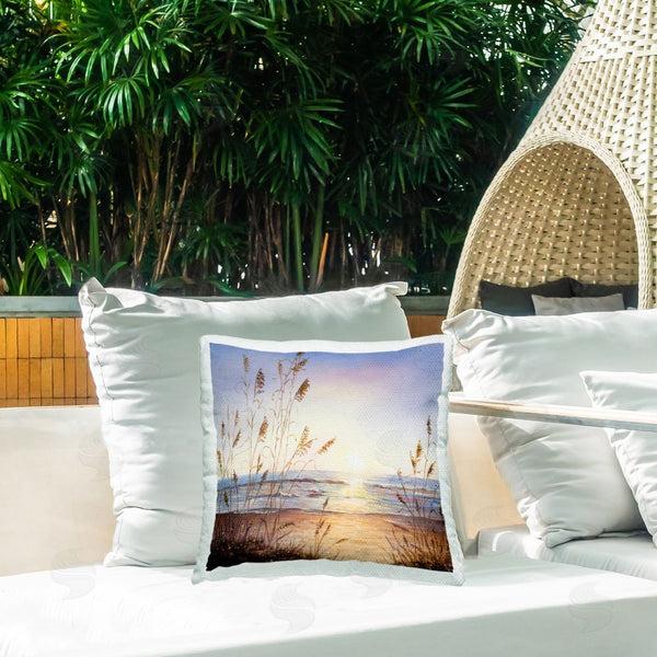 Stupell Industries Michelle Faber | Seascape With Sunlit Grasses Printed Throw Pillow