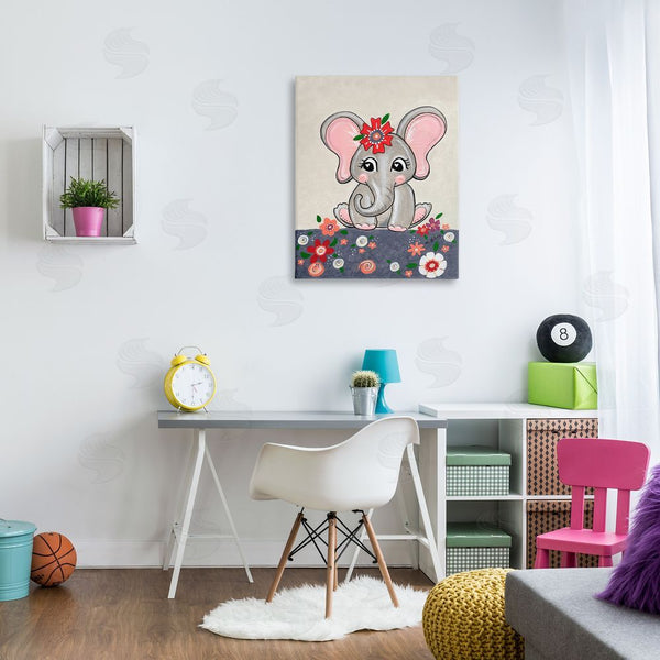 Stupell Industries Michelle Gilsey | Baby Elephant & Flowers Wall Art