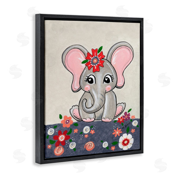 Stupell Industries Michelle Gilsey | Baby Elephant & Flowers Wall Art
