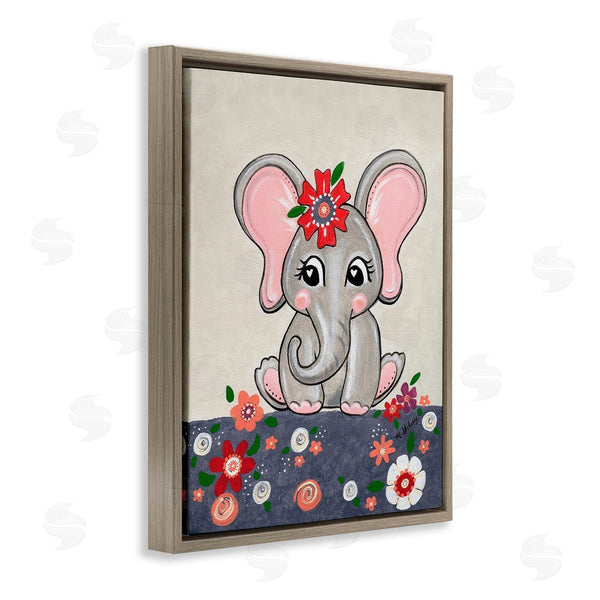 Stupell Industries Michelle Gilsey | Baby Elephant & Flowers Wall Art