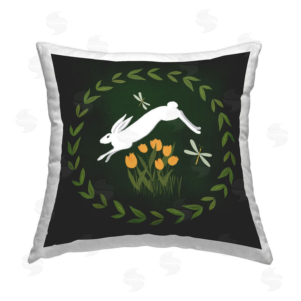 stupell industries Michelle Ingari Designs | Bunny Hopping in Wreath Printed Throw Pillow