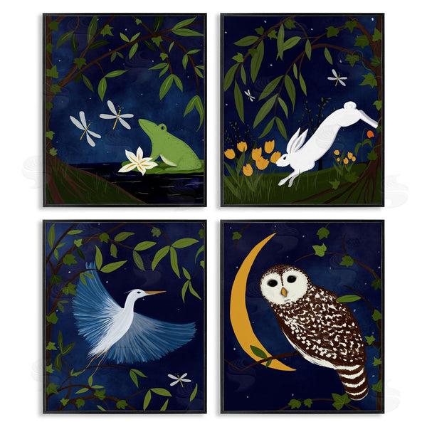 Stupell Industries Michelle Ingari Designs | Nighttime Pond Animals Wall Art