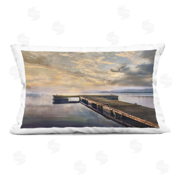 stupell industries Mike Calascibetta | Lazy Morning Lake Dock Printed Throw Pillow