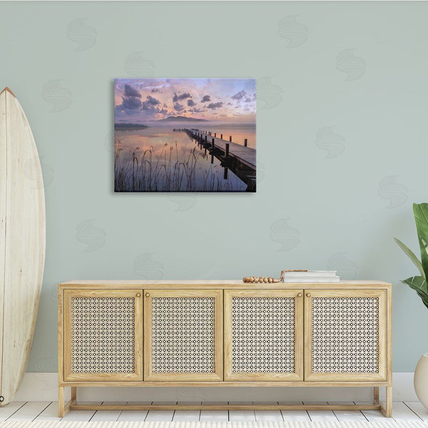 Stupell Industries Mike Calascibetta | Misty Lake Dock Landscape Summer Sunset Tall Grass Wall Art