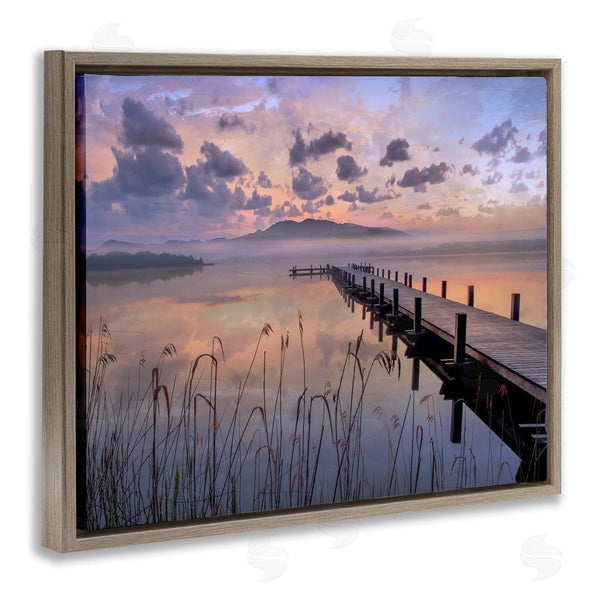 Stupell Industries Mike Calascibetta | Misty Lake Dock Landscape Summer Sunset Tall Grass Wall Art