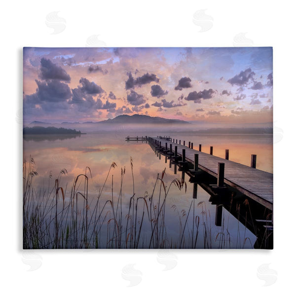 stupell industries Mike Calascibetta | Misty Lake Dock Landscape Summer Sunset Tall Grass Wall Art