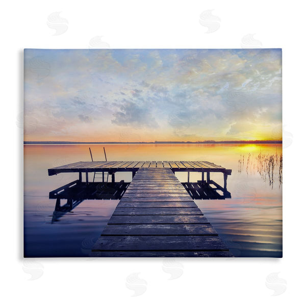 stupell industries Mike Calascibetta | Tranquil Lake Dock Sunset Nautical Summer Sanctuary Wall Art