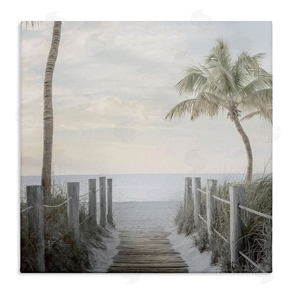 stupell industries Mike Calascibetta | Tropical Palm Tree Boardwalk Summer Beach Landscape Wall Art