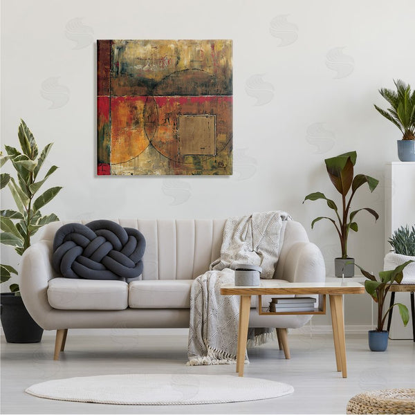 Stupell Industries Mike Klung | Abstract Shapes And Lines Composition Red Brown Painting Wall Art