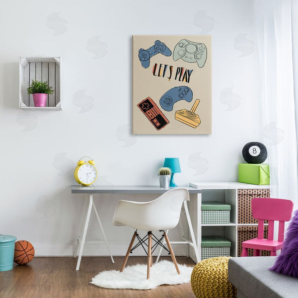 Stupell Industries Milli Villa | Let's Play Phrase Vintage Video Game Controllers Wall Art