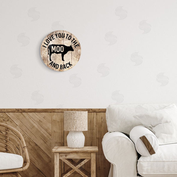 Stupell Industries Milli Villa | The Moo And Back Funny Cow Farm Wood Texture Word Design Wall Art
