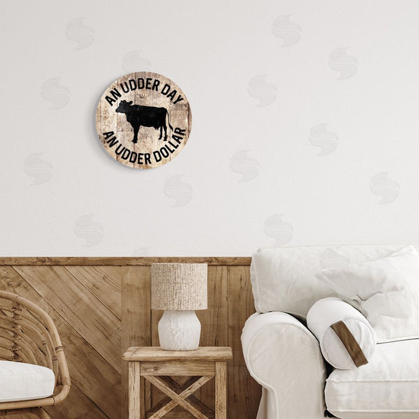 Stupell Industries Milli Villa | Udder Day Funny Cow Farm Wood Texture Word Design Wall Art