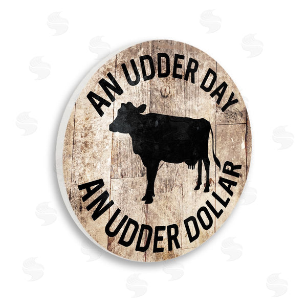 stupell industries Milli Villa | Udder Day Funny Cow Farm Wood Texture Word Design Wall Art