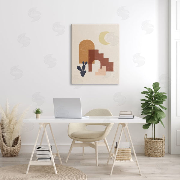 Stupell Industries Moira Hershey | Abstract Terracotta Architecture Geometric Shapes Crescent Moon Cactus Wall Art