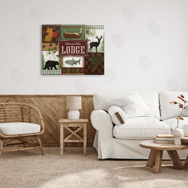 Stupell Industries Mollie B. | Welcome Lodge Plaid Wildlife Sign Wall Art