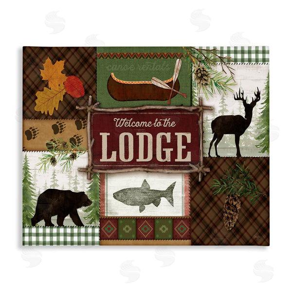 stupell industries Mollie B. | Welcome Lodge Plaid Wildlife Sign Wall Art