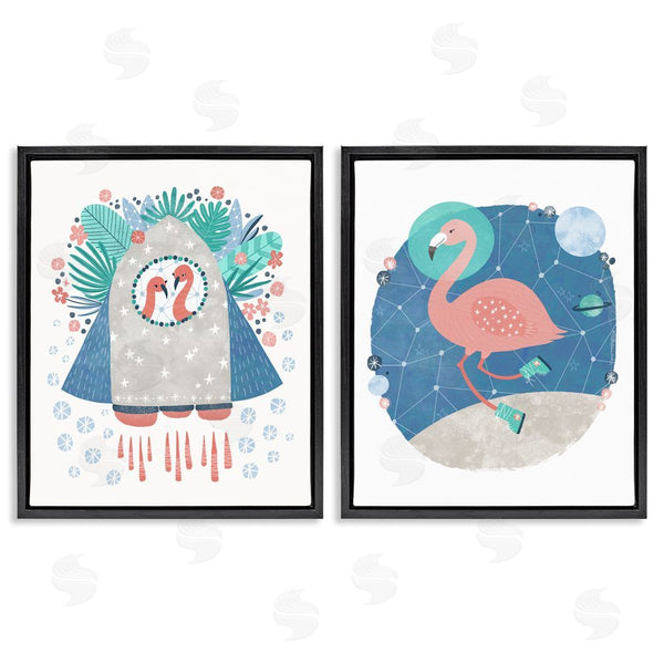 Stupell Industries Molly Fabiano | Astronaut Flamingos Outer Space Wall Art