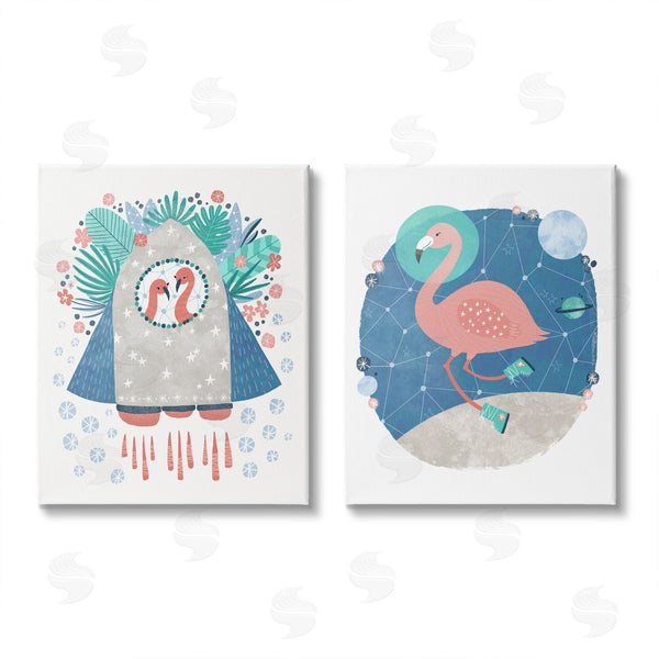 stupell industries Molly Fabiano | Astronaut Flamingos Outer Space Wall Art