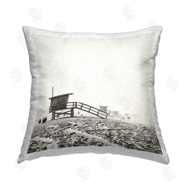 Stupell Industries Myan Soffia | Grey Beach Huts Printed Throw Pillow