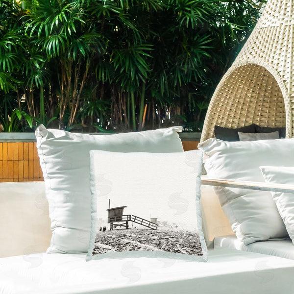 Stupell Industries Myan Soffia | Grey Beach Huts Printed Throw Pillow