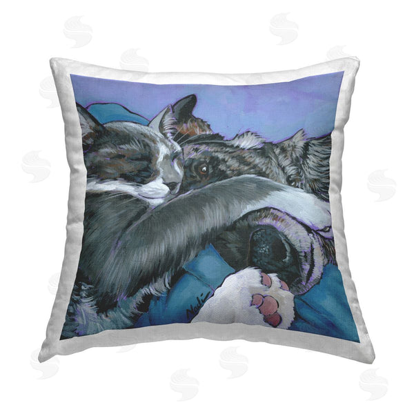 stupell industries Nadi Spencer | Cat & Dog Cuddles Printed Throw Pillow