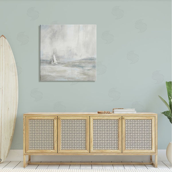 Stupell Industries Nan | Abstract Sailboat Drifting Ocean Waves Beige Neutrals Wall Art