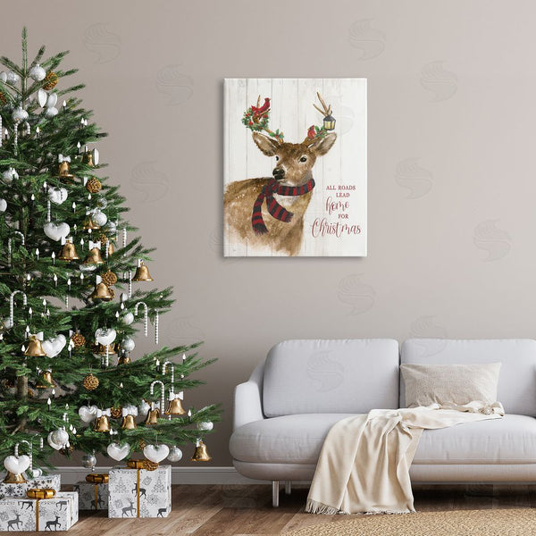 Stupell Industries Nan | All Roads Lead Home Christmas Deer Wall Art