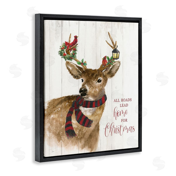 Stupell Industries Nan | All Roads Lead Home Christmas Deer Wall Art