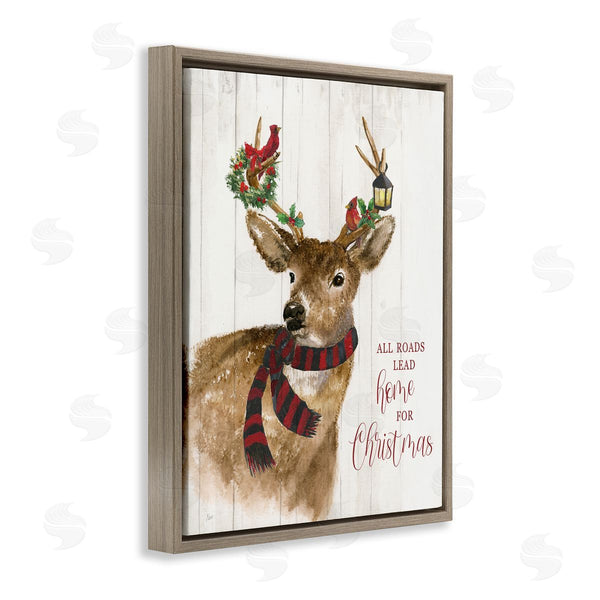 Stupell Industries Nan | All Roads Lead Home Christmas Deer Wall Art