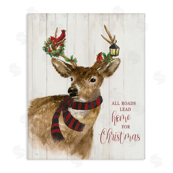 stupell industries Nan | All Roads Lead Home Christmas Deer Wall Art