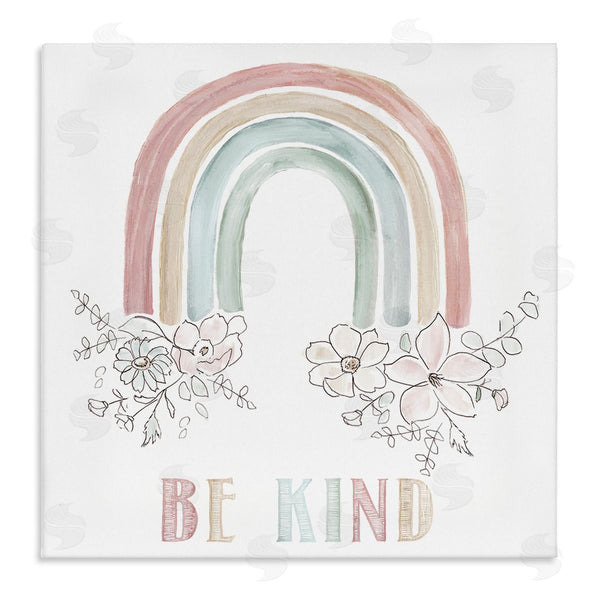 stupell industries Nan | Be Kind Phrase Spring Florals Soft Tone Rainbow Wall Art