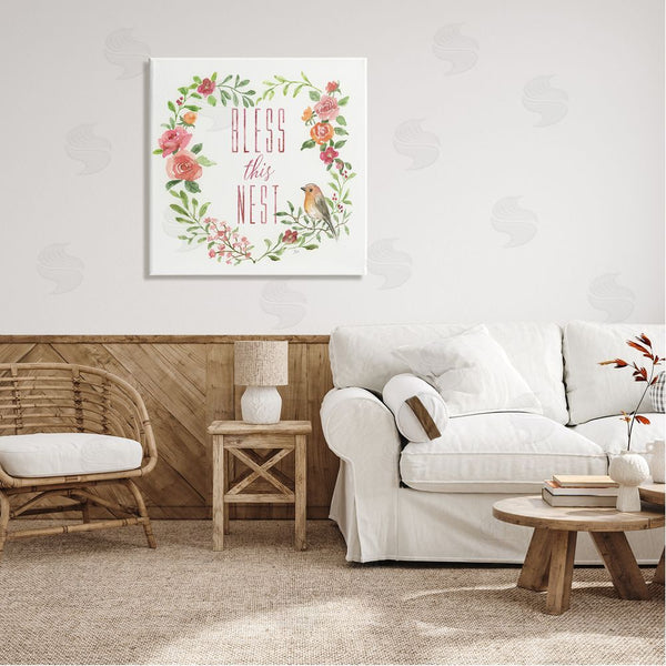 Stupell Industries Nan | Bless This Nest Family Phrase Rose Heart Wreath Wall Art