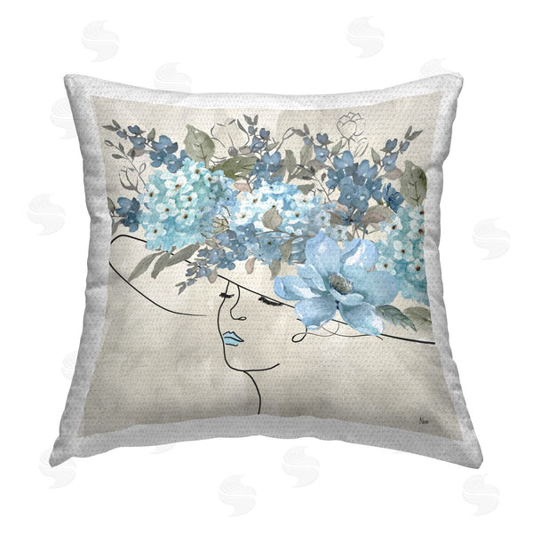 Stupell Industries Nan | Blue Floral Hat Printed Throw Pillow