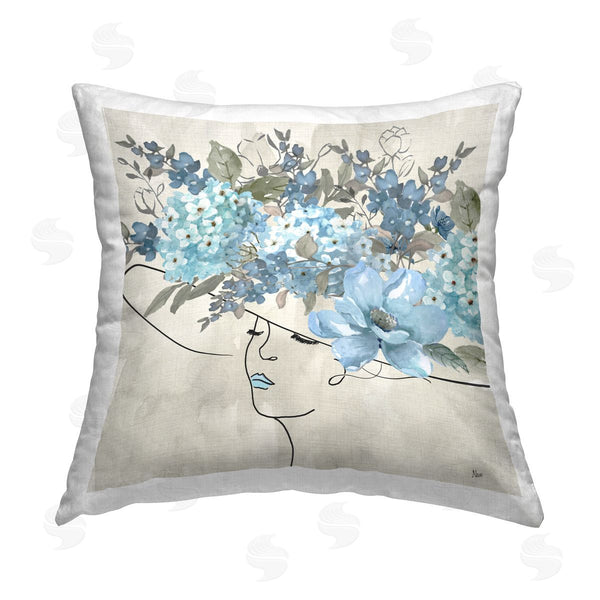 stupell industries Nan | Blue Floral Hat Printed Throw Pillow