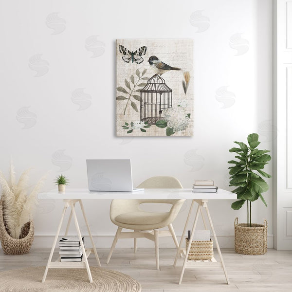 Stupell Industries Nan | Botanical Bird Cage Vintage Words Butterfly Motif Wall Art